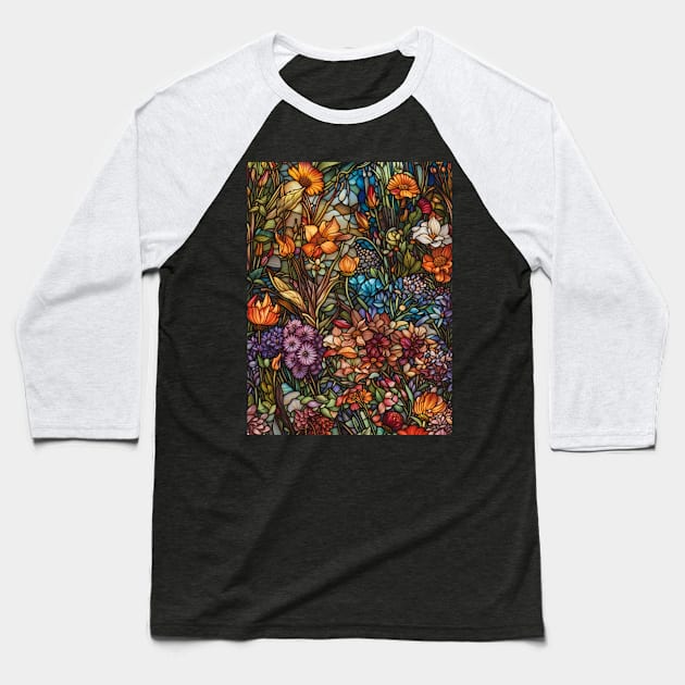 Stained Glass Colorful Wildflowers Baseball T-Shirt by Chance Two Designs